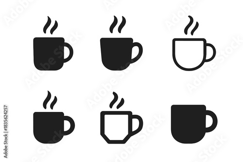 Coffee Logo Variations. Drinking Coffee. Icon set. Set Logo of Drinking Coffee: Coffee Mug with Steam. harmonious logo variations of the same emblematic
