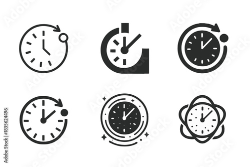 Cosmic Logo Variations. The study of the universe's age and expansion. Icon set. Set Logo of cosmology: cosmic clock. harmonious logo variations of the same