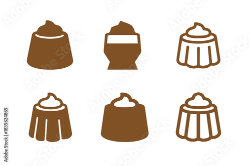 Dessert Pudding Logos. Dessert. Icon set. Set Logo of dessert: pudding cup. harmonious logo variations of the same emblematic concept, each with different