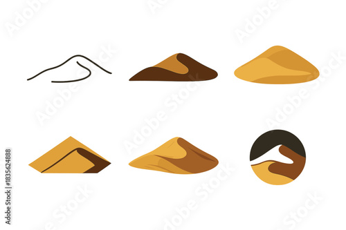 Desert Dunes Logos. Desert dunes. Icon set. Set Logo of desert dunes: rolling sand dunes. harmonious logo variations of the same emblematic concept, each with