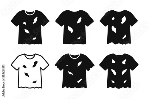 Vintage Clothing Icons. Worn-out clothing. Icon set. Set Logo of worn-out clothing: vintage fabric wear pattern. harmonious logo variations of the same