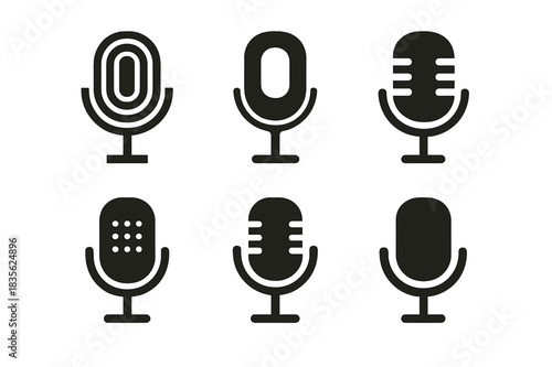 Vintage Magazine Icons. Vintage magazine. Icon set. Set Logo of vintage magazine: retro microphone. harmonious logo variations of the same emblematic concept