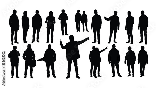 Diverse group of people silhouettes isolated on white background, Vector