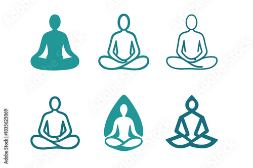 Wellness Logo Variations. Wellness tourism and spa retreats. Icon set. Set Logo of wellness tourism and spa retreats: person meditating. harmonious logo