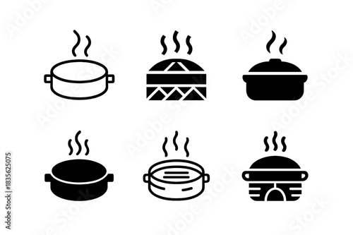 Diverse Cooking Logos. Cooking techniques. Icon set. Set Logo of cooking techniques: steaming basket. harmonious logo variations of the same emblematic