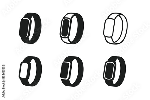 Wristband Icon Set. Wristbands. Icon set. Set Logo of wristbands: smart fitness band. harmonious logo variations of the same emblematic concept, each with