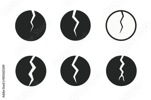 Earthquake Hazard Logos. Earthquake hazards. Icon set. Set Logo of earthquake hazards: Cracked globe illustration. harmonious logo variations of the same