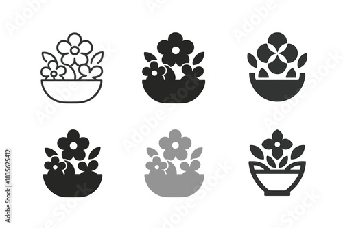 Edible Flower Logos. Cooking with edible flowers. Icon set. Set Logo of cooking with edible flowers: salad with edible blooms. harmonious logo variations of