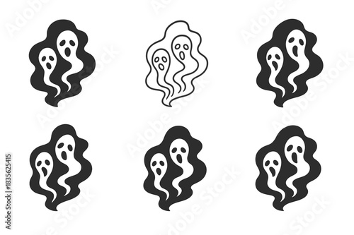 Eerie Whisper Logos. Whispers of torment in the air. Icon set. Set Logo of whispers of torment in the air: eerie mist with faces. harmonious logo variations of