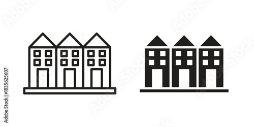 Terraced Houses icon. Outline, Glyph and Filled Outline Style