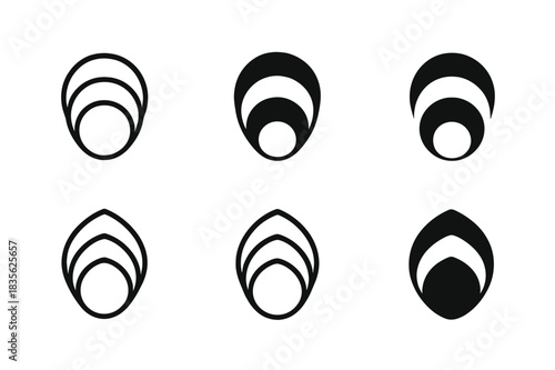 Expanding Ring Logos. Layers unfolding. Icon set. Set Logo of expanding rings. harmonious logo variations of the same emblematic concept (Minimal outline,