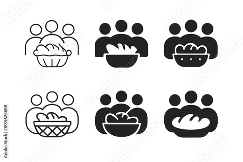 Family Dinner Icons. Family dinner. Icon set. Set Logo of shared bread basket. harmonious logo variations of the same emblematic concept (Minimal outline,