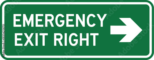 Find emergency exit right sign green and white arrow safety evacuation route direction guidance