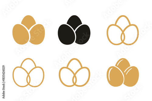 Fresh Eggs Icons. Fresh Eggs. Icon set. Set Logo of fresh eggs: group of eggs icon. harmonious logo variations of the same emblematic concept, each with