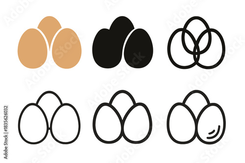 Fresh Eggs Icons. Fresh Eggs. Icon set. Set Logo of fresh eggs: group of eggs icon. harmonious logo variations of the same emblematic concept, each with