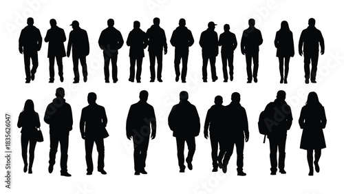 Collection of diverse people silhouettes isolated on white background, Vector
