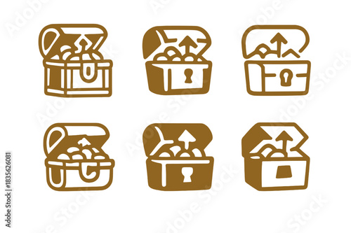 Game Expansion Logos. Game expansions. Icon set. Set Logo of game expansions: treasure chest of upgrades. harmonious logo variations of the same emblematic