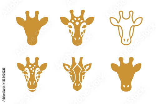 Giraffe Logo Variations. giraffe. Icon set. Set Logo of giraffe: giraffe head. harmonious logo variations of the same emblematic concept, each with different