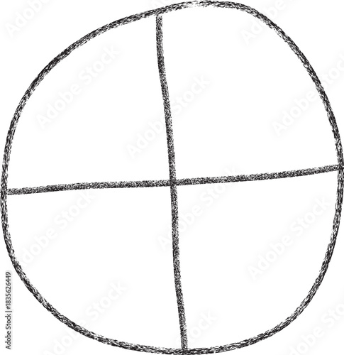 Hand drawn sketch of round face outline with cross construction lines simple pencil drawing for cartoon character design template