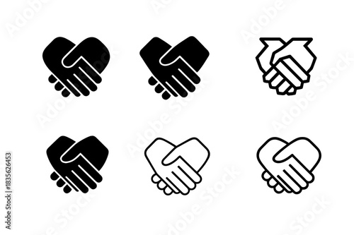Harmonious Community Icons. Participating in a community gathering. Icon set. Set Logo of community: hands joined together. harmonious logo variations of the