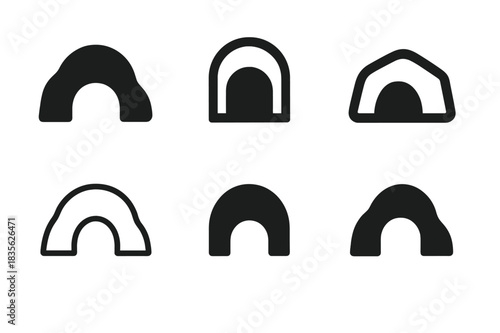 Harmonious Lair Logos. Lair. Icon set. Set Logo of lair: animal den. harmonious logo variations of the same emblematic concept, each with different artistic