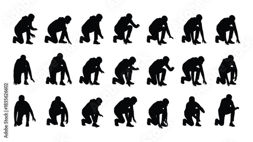 Sprinter starting block silhouettes isolated on white background, Vector