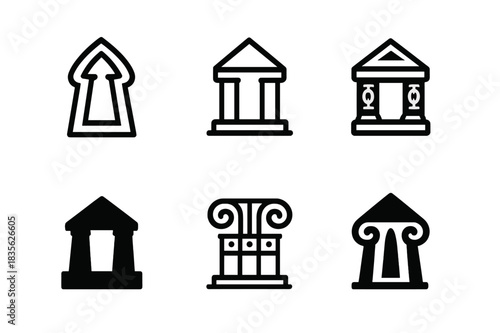 Heritage Logo Designs. Ethnic heritage. Icon set. Set Logo of heritage monument. harmonious logo variations of the same emblematic concept (Abstract geometric,