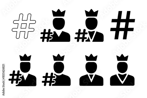 Influencer Icon Set. The Role of Influencers in Shaping Internet Trends. Icon set. Set Logo of The Role of Influencers in Shaping Internet Trends: Hashtag