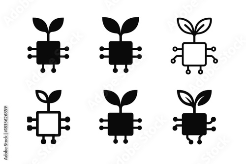 Innovative Logo Variations. Startup ideas. Icon set. Set Logo of Startup ideas: Seedling in chip. harmonious logo variations of the same emblematic concept