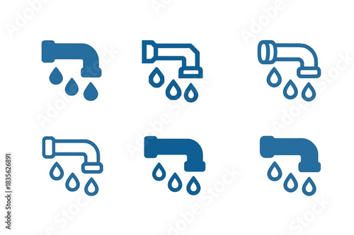 Irrigation System Icons. Water-efficient irrigation systems. Icon set. Set Logo of irrigation: irrigation pipe with water flow. harmonious logo variations of