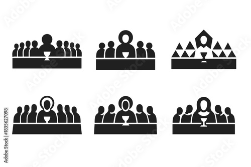 Last Supper Icons. Last Supper. Icon set. Set Logo of Last Supper: symbolic gathering icon. harmonious logo variations of the same emblematic concept, each