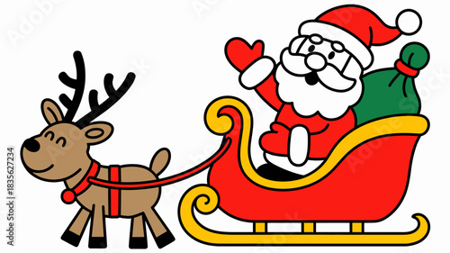 Santa claus riding in his sleigh pulled by a reindeer