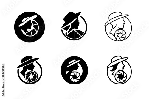 Magazine Logo Variations. Magazine photography. Icon set. Set Logo of magazine photography: fashion editorial lens. harmonious logo variations of the same