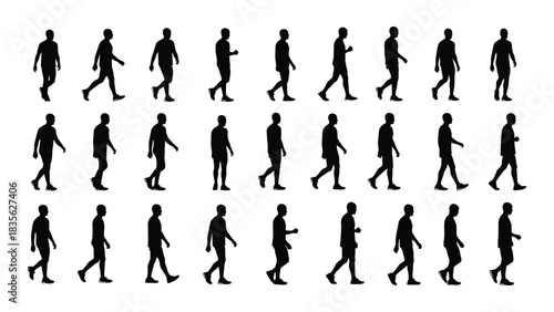 Walking man silhouette sequence isolated on white background, Vector