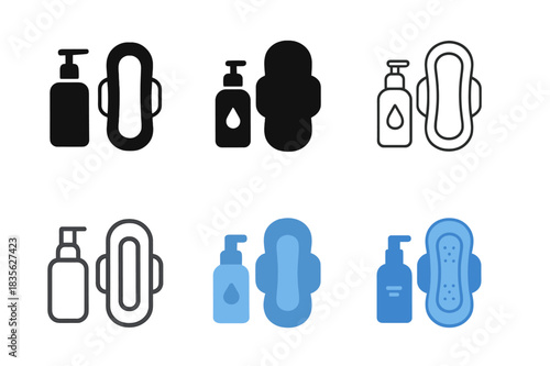 Menstrual Hygiene Icons. Menstrual hygiene management. Icon set. Set Logo of Menstrual hygiene management: Feminine hygiene kit. harmonious logo variations of
