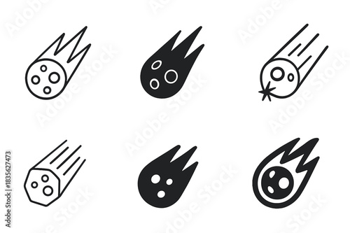 Meteorite Logo Variations. Meteorite. Icon set. Set Logo of Meteorite: Exploding meteor. harmonious logo variations of the same emblematic concept (Iconic