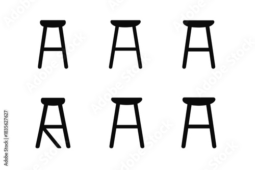 Modern Stool Designs. A pair of sleek modern stools for a kitchen island or bar. Icon set. Set Logo of modern stools: Scandinavian minimalist stool. harmonious