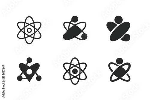 Molecular Icon Variations. Molecules. Icon set. Set Logo of molecules: simple atomic structure. harmonious logo variations of the same emblematic concept, each