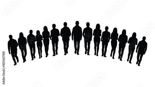 Diverse group silhouette walking isolated on white background, Vector
