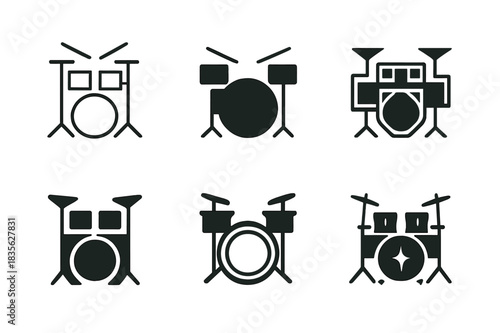 Musical Instrument Logos. Playing a musical instrument. Icon set. Set Logo of playing a musical instrument: drum set. harmonious logo variations of the same