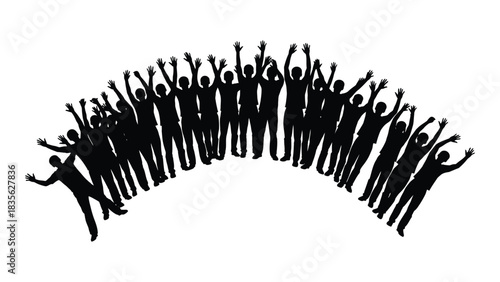 Excited crowd silhouette isolated on white background, Vector
