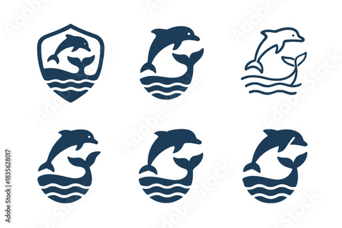 Ocean Conservation Icons. Ocean conservation efforts. Icon set. Set Logo of ocean conservation efforts: whale and dolphin safety. harmonious logo variations of