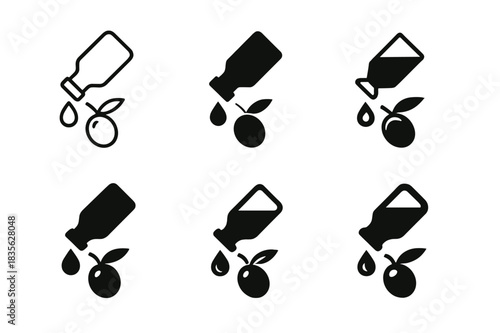 Olive Oil Logos. pouring olive oil. Icon set. Set Logo of pouring olive oil: olive oil bottle. harmonious logo variations of the same emblematic concept, each