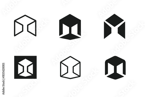Open Atrium Logos. Open Atrium. Icon set. Set Logo of Open Atrium: open architectural perspective. harmonious logo variations of the same emblematic concept,