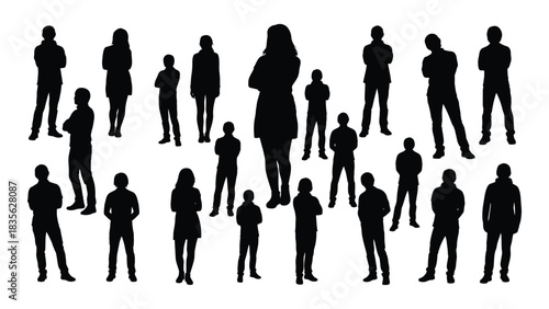 Diverse group of people silhouettes isolated on white background, Vector