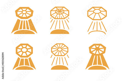 Open Atrium Logos. Open Atrium. Icon set. Set Logo of Open Atrium: sunlight from ceiling window. harmonious logo variations of the same emblematic concept,