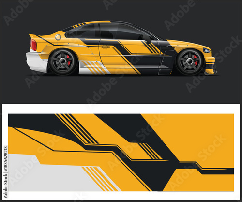 Sport car wrap design with abstract geometric pattern for vehicle branding