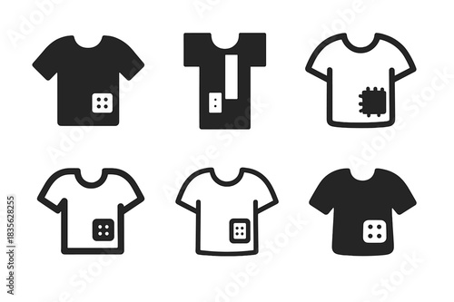 Patchwork Emblem Icons. Worn-out clothing. Icon set. Set Logo of worn-out clothing: patchwork restoration. harmonious logo variations of the same emblematic