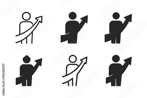 Personal Development Icons. Professional branding and personal development. Icon set. Set Logo of personal development: person standing with upward arrow.