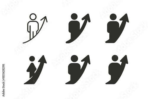 Personal Development Icons. Professional branding and personal development. Icon set. Set Logo of personal development: person standing with upward arrow.